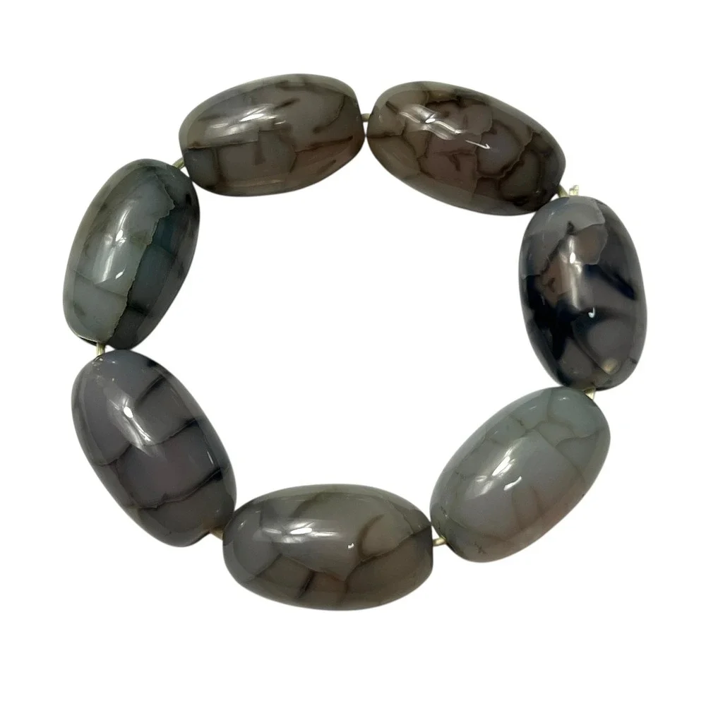 Chunky Dragon Vein Agate Stretch Bracelet Natural Stone Beads Gemstone‎ Jewelry